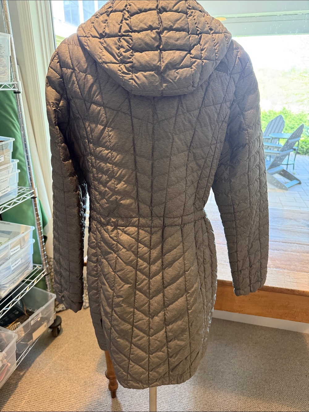 The North Face Women's Quilted Hooded Long Puffer Jacket - Charcoal - Picture 3 of 4